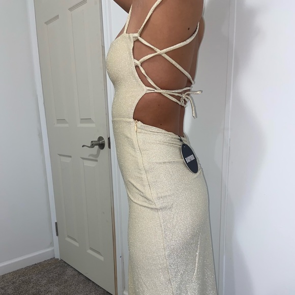 Gold long slick strap he back dress - Picture 4 of 7